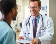 Doctor and patient share a moment in hospital, medical images stock