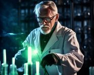 Doctor studies sample in darkened room, medical images stock