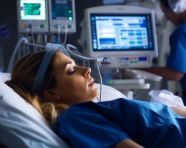 Medical professional in blue scrubs, medical images stock