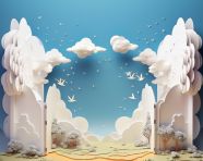 Isometric diorama of a fairy tale split in half