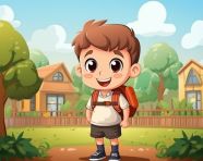 Happy kid cartoon character back to school