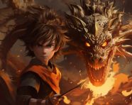 Goku against kid kabet and dragon fire in it, anime style art