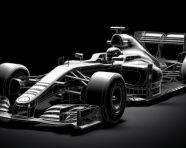 Drawing f1 racing car on black background, ascii style art