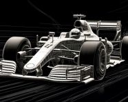 Black and white drawing of f1 racing car, ascii style art