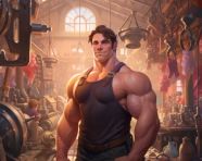 Strong disney cartoon muscleman, cartoon style art