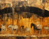 Ancient animal painting in cave, cave painting style