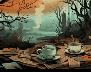 Coffee and tea on paper in vintage style, cave painting style