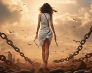 A girl walking over chains, concept style art