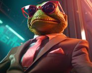 A fake frog wearing sunglasses and a suit, concept style art