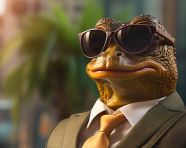 Corporate frog dressed up in a suit with sunglasses, concept style art