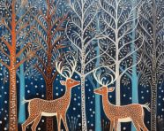 Hand painted on paper painting of deers that is a part, gond painting style art