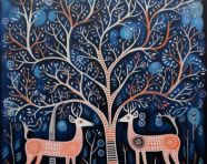Deer painting on paper hand painted, gond painting style art