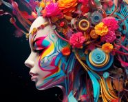 Creative woman with gears in her mind, digital collage art