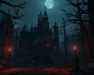 Dark and stormy night at gothic castle, grimdark art