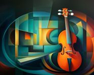 Artistic cello in frame with contrasting colors, digital collage art