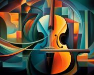 Beautiful cello in a unique frame, digital collage art