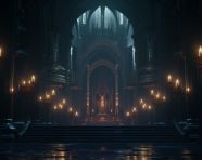 A scene showing a lit up, grimdark art