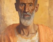 An old painting of man in tunic, fayum style art