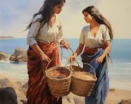 Woman with basket of flowers, kangra painting styles