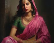 A painting of a woman in indian, kangra painting styles