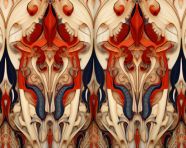 Red and brown ikat fabric, folk style art