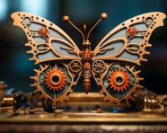 A butterfly sitting on top of something with gears on it, found object art ideas