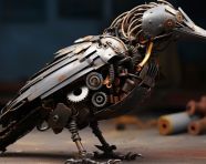 A crow made out of metal parts, found object art ideas