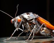 Metal and wood sculpture of praying mantis, found object art ideas