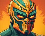 The luchador mask in a bright orange background, lucha libre
