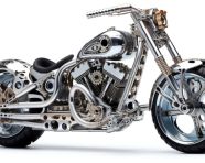 Chromed metal bike with gears, found object art ideas