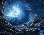 A blue wave in space with stars in the background, fractal style art