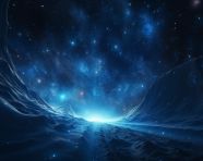 Blue wave in space with stars, fractal style art