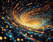 Colorful swirls of light with golden lines pattern, fractal style art