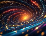 Colorful swirls of light and golden lines, fractal style art