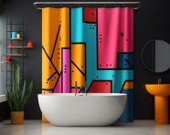 Modern geometric bathroom curtain, memphis style art