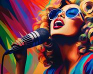 Jazz singer in color by caroline lynch, funk art style