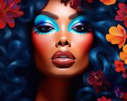 A beautiful black woman with colorful hair, funk art style