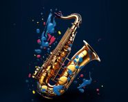 Saxophone and colorful splashes, funk art style