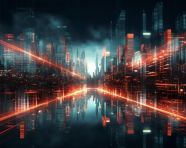 Digital architecture cityscape in a cityscape light effect, glitch style art