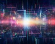 Pixel grids with many colorful lights in it, glitch style art