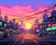 Pixel art street scene wallpaper, pixel style art