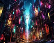 Colorful abstract drawing with lines, glitch style art