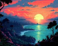 Pixel art sunset landscape, pixel style art
