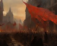 Red flags over the city painting, revolutionary style art