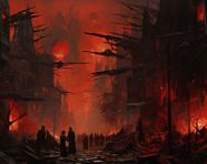 A city is shown with red flags around it at the end of the picture, revolutionary style art