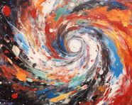 A abstract art of a swirling vortex of colors and shapes like a cosmic whirlpool
