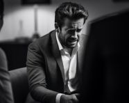 The therapists office is dimly lit, mental health