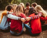 Friends supporting each other in circle, mental health