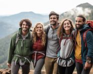 A group of friends hiking together in the mountains, mental health