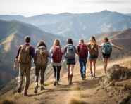 Backpackers on a mountain trail, mental health